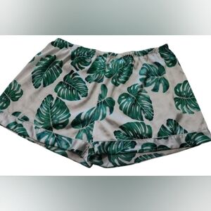 Ekouaer 2XL Satin Tropical Monstera Leaf Pajama Shorts Green/White